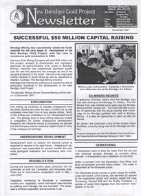 Document - Kangaroo Flat Gold Mine Collection: Bendigo Gold Project Newsletters, Bendigo Mining NL, November 2001, August 2002, October 2002, July 2005, February 2006 and May 2006