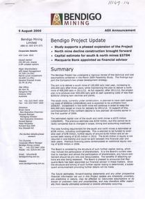 Document - Kangaroo Flat Gold Mine Collection: Bendigo Project Update ASX announcement, Bendigo Mining NL, 5 August 2005