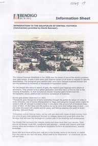 Document - Kangaroo Flat Gold Mine Collection: Introduction to Goldfields of Central Victoria, Bendigo Mining NL, P.O. Box 2113, Mail Centre, undated