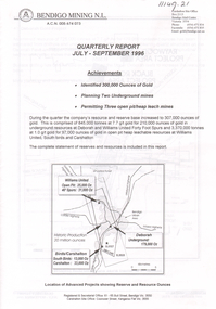 Document - Kangaroo Flat Gold Mine Collection: Bendigo Mining N.L. Quarterly Report 1996, Bendigo Mining NL, July 2005