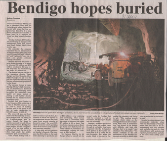 Newspaper - Kangaroo Flat Gold Mine Collection: Bendigo N.L. Mine Closure, Bendigo Advertiser, 9.1. 2007, 10.1.2007