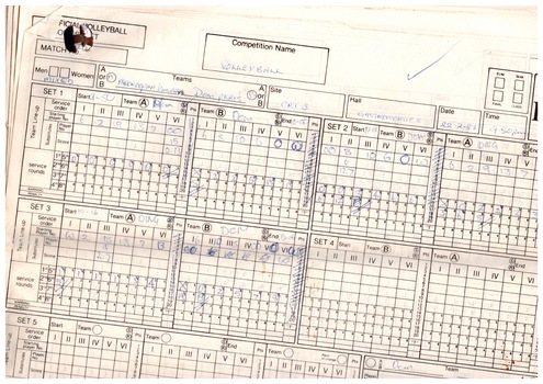 Goulburn Valley Volleyball Associaition Competition Score Sheets 1988