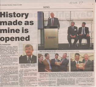 Newspaper - Kangaroo Flat Gold Mine Collection: Bendigo Mining N.L, Bendigo Advertiser, 21.10.2006