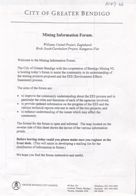Document - Kangaroo Flat Gold Mine Collection: City of Greater Bendigo information forum, City of Greater Bendigo