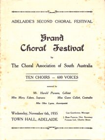 Booklet - Program Booklet for Adelaide's Second Choral Festival, 1935