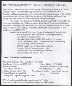Ephemera - Skidmore Collection: a short history of the textile industry in Bendigo