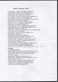 Document - Skidmore Collection: Lists of attendance at 2011 to 2017 Hanro staff reunion, 2011