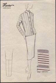 Costume - Skidmore Collection: sketch and woolen material swatch for a planned Hanro woman's jacket (undated), unknown
