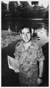Black and White Photo of one of the tour guides - Lance Cpl Richard Arman in the Fortuna Gardens