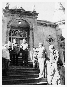 Black and White Photo of Fortuna tour guide Mal Fosters with another curious group visiting Fortuna