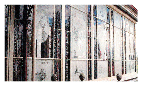 11217.40g Colour Photo of Etched and ruby glass panels on the conservatory