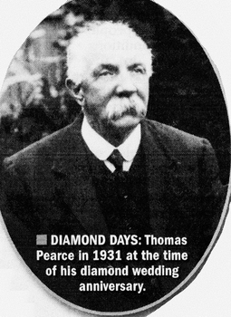 Black and white photo of Thomas Pearce , blacksmith, in 1931 at the time of his diamond wedding