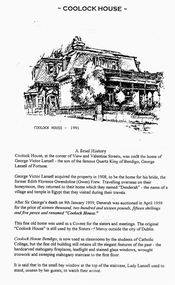 A black and white brochure of Coolock House in 1991 with a brief history and a sketch of the house