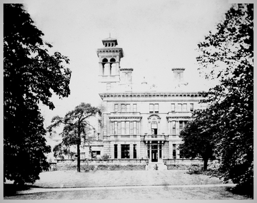 Black and white Photo Print of George Lansell's residence in England 10 x 8 inches, on rear of photo is written "George Lansell's Residence in England between 1881 and 1887
