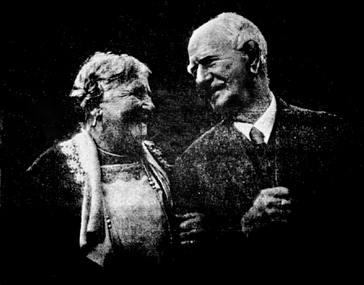 Black and white diamond wedding anniversay photo of Franes Alice aged 77 and Samuel aged 82. They were married on Feb 28th in 1927
