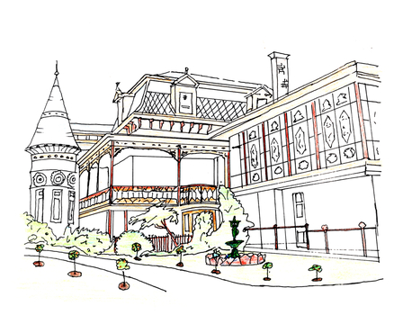 Sketch of new fountain, and restored pathways (5 copies of the sketch plus the original tracing)