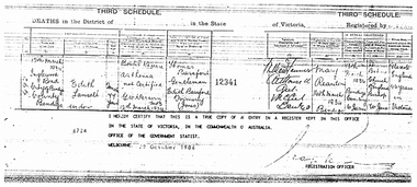 Part of Photo copy of The Death Certificate of Edith Lansell is from the State of Victoria. Edith, a widow lived in Inglewood Road, City of Bendigo. She died on March 12th 1934. She had lived for 46 years in Victoria.