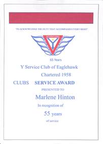 Document - Eaglehawk Y's Mennette & Y Service Club membership records, 2019