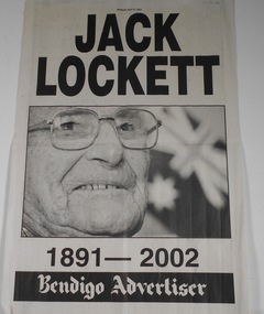Newspaper - Jack Lockett Collection: Three Newspaper Posters referring to Jack Lockett, Bendigo Advertiser, July28, 2000     May27, 2002