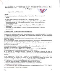 Legal record - Kangaroo Flat Y Service Club - Women Inc Constitution - Rules & Purpose, 2019