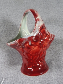 Ceramic - Raynham Vase, small red basket shape, Raynham Ceramic Pty. Ltd, 1948 - 1964