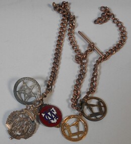 Decorative object - Lydia Chancellor Collection: Gold coloured chain and five badges