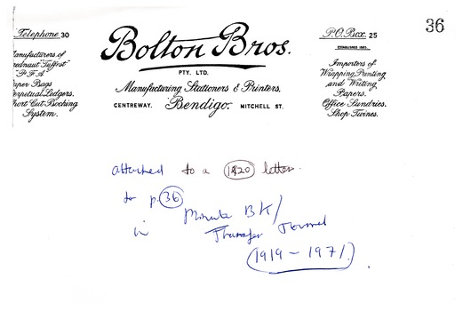 Boltons Letterhead A4 Sheet which was attached to a 1920 Letter