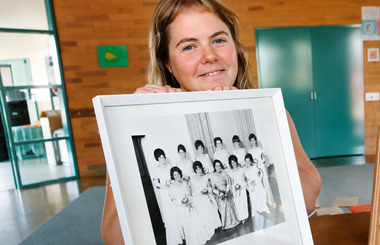 8672.31a Newspaper (Unknown) Article coloured photo of Kylie Emonson who had been researching the YWCA and memorabillia, story by Nicole Strahn and photo by Brendan McCarthy.
