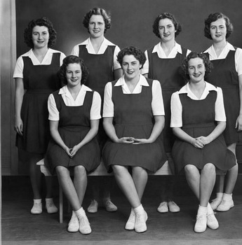 Newspaper article from the Bendigo Advertiser, Sat March 22 1986. YWCA's great record of service by Maurie McDonald, black and white photo of one of the girls' basketball teams.