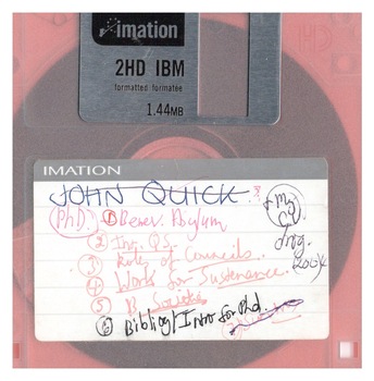 Photo of Floppy Disk 3.5 inches possibly an outline of Michele's PHD 