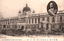 This black-and-white card shows a large government building with horse-drawn carts outside and an inset portrait of a uniformed man: On the card is printed “THE COMMUNICATIONS DEPARTMENT. The Japanese is printed in the older right-to-left direction:
遞信省 — “Ministry of Communications.”
後藤遞信大臣 — “Gotō, Minister of Communications.”
帝都十省 — “The ten government ministries of the Imperial Capital.”
