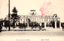 This black-and-white card shows a large civic building behind an ornamental fence and garden. The Japanese 京都府廳 translates as “Kyoto Prefectural Office.” The character 廳 is the older form of the modern 庁.