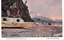 This coloured card shows a boat on a stony shore beside a cliff, with Mount Fuji in the distance. On the card is printed “Mount Fuji from Satto-toge, Suruga.” The Japanese translates as “Mount Fuji from Satta Pass, Suruga.”