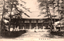 This black-and-white card shows a temple hall framed by pine trees. On the card is printed “Toshodaiji, Yamato” and “大和唐招提寺”. The Japanese translates in English as “Tōshōdai-ji, Yamato.”