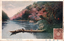 This coloured card shows a river at Arashiyama, Kyoto, with wooded hillsides and two boats carrying passengers. On the card is printed “View of Arashi-Yama, Kyoto.” and “京都 嵐山”. Japanese translation: 京都 嵐山 — “Arashiyama, Kyoto.”