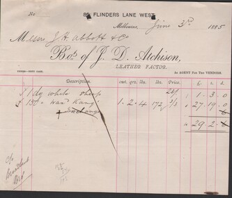Administrative record - Abbott Collection: 1885 correspondence between J. H. Abbott and suppliers, 1884
