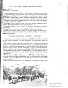 Literary work - Jack Lockett Collection: 'Biographical details of Jack Lockett and his family', Unknown