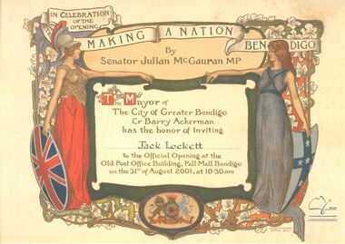 Letter - Jack Lockett Collection: Invitation to Jack Lockett to attend the opening Making a Nation Exhibition, 2001