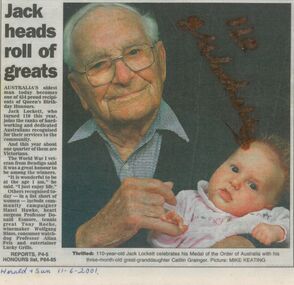 Memorabilia - Jack Lockett Collection: Jack Lockett awarded Medal of Order of Australia, 2001