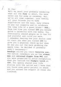 Memorabilia - Jack Lockett Collection: Tribute to Jack Lockett written by grandaughter, 2000-2002