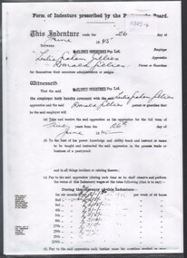 Document - Garran and Dean Wilkinson: Collection: Copy of first page of an Indenture for Leslie Graham Gillies as a Pastry Cook, 1945