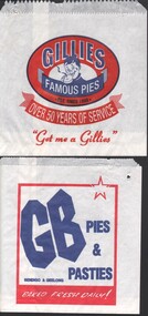 Artwork, other - Garran and Dean Wilkinson: Collection:  Three styles of artwork for Gillies Famous Pies pie bags