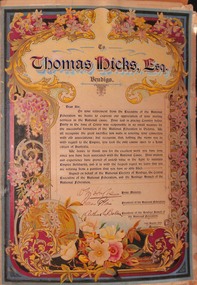 Certificate - Thomas and Valda Staley Collection: Illuminated Address to Thomas Hicks Esq, 14.08.1920