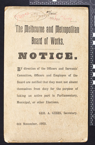 MMBW Notice, 6th November 1903