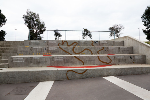 Abstract artwork on a concrete staircase. 