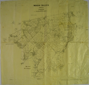 Map, H J Green, Acting Govt. Printer, Wandin Yallock, County of Evelyn (Parish Plan), c. 1910 - 1920