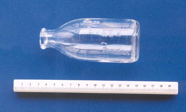 Infant feeding bottle, 'Agee Pyrex Feeder', Crown Crystal Glass, c. 1961-63