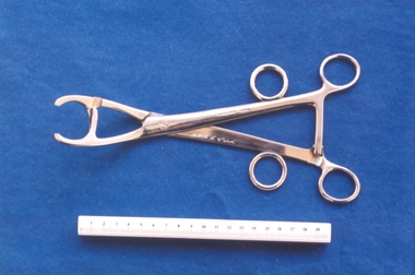 Tool - Bonney's myomectomy clamp used by Box Hill Hospital labour ward, Down Bros., London