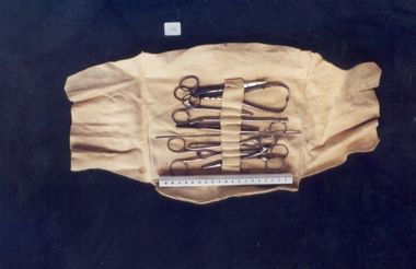 Pocket dressing case containing surgical tools used by Dr Mitchell Henry O'Sullivan