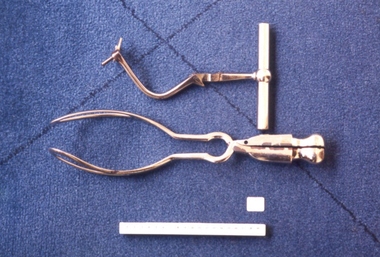 Tool - Barnes-Neville axis traction obstetrical forceps used by Dr Mitchell Henry O'Sullivan, Allen & Hanburys, England